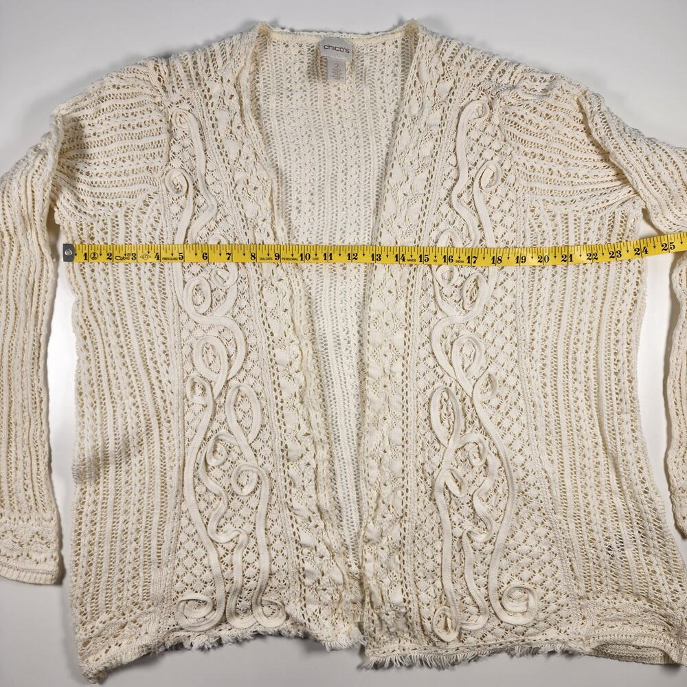 Chico's Cream Crochet Open Cardigan Boho Lace Cotton Size‎ 2 - Picture 4 of 10